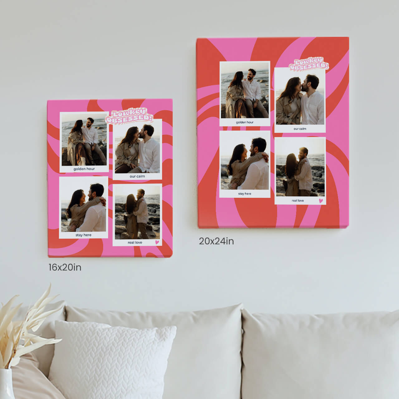 Personalised canvas print displayed as large wall art