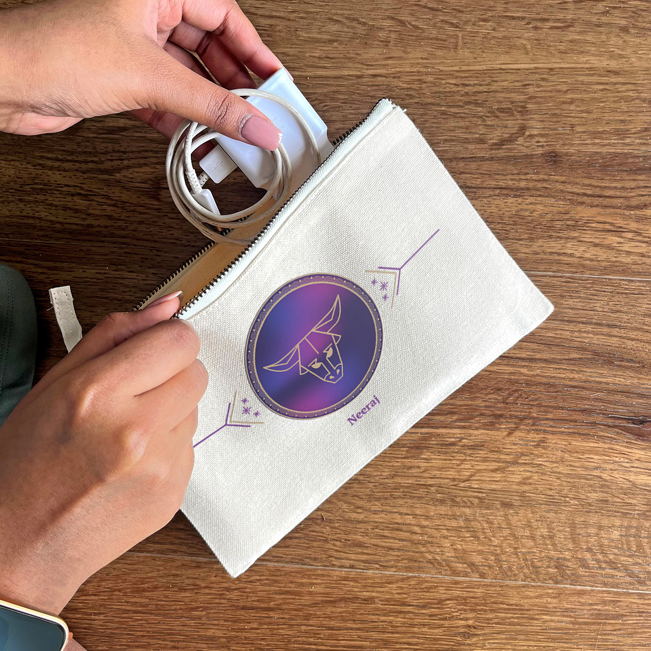 Cosmic Taurus Custom Printed Pouches with Name | Zoomin