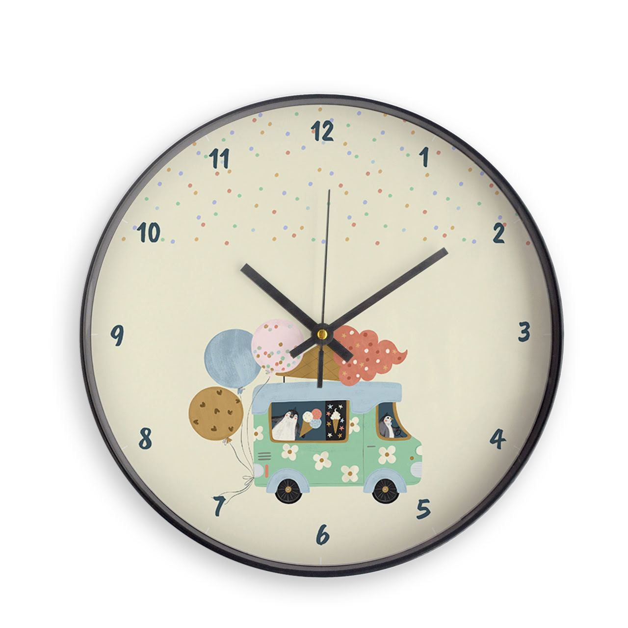 Ice Cream Fun - Black - Childrens Wall Clocks Ice Cream Fun - Black - Childrens Wall Clocks