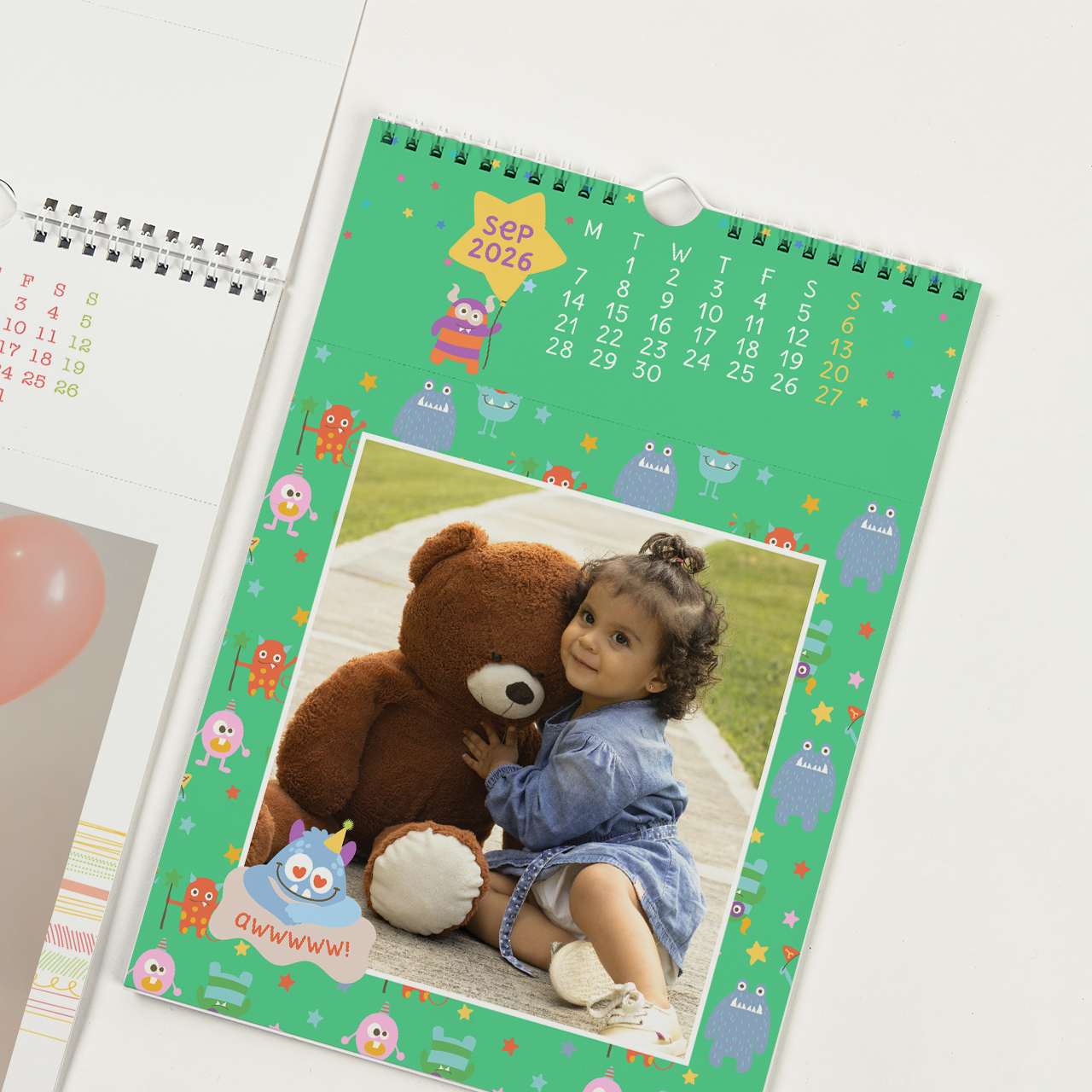 Colourful personalised wall calendar gift for kids and family