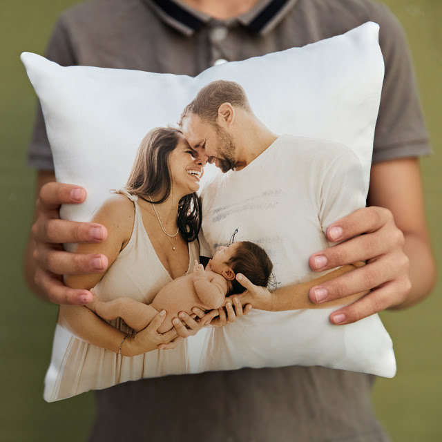 Personalized photo cushion gift for new parents