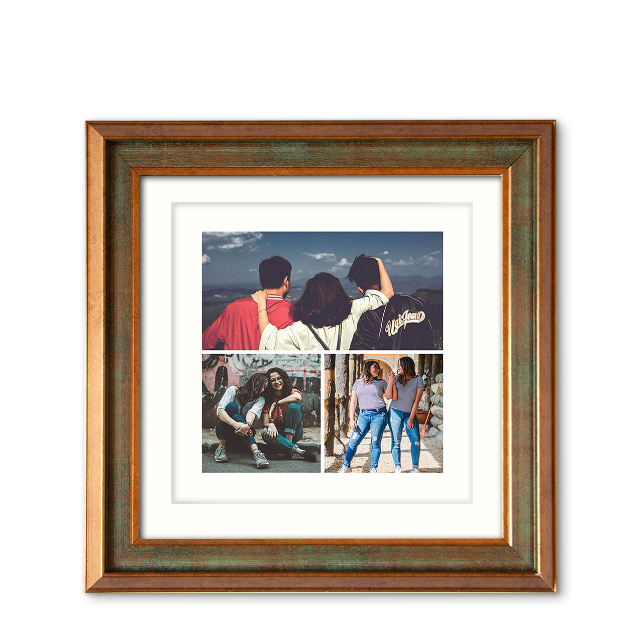 3-Photo Grid - Metallic Brush Frame with Photo