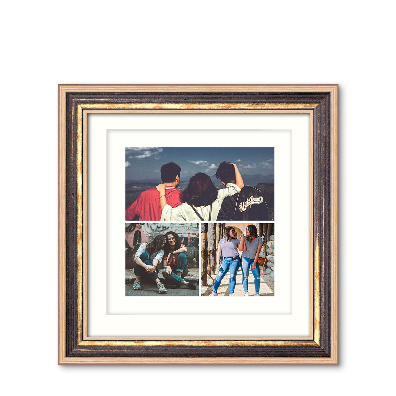 3-Photo Grid - Modern Chestnut Frame with Photo