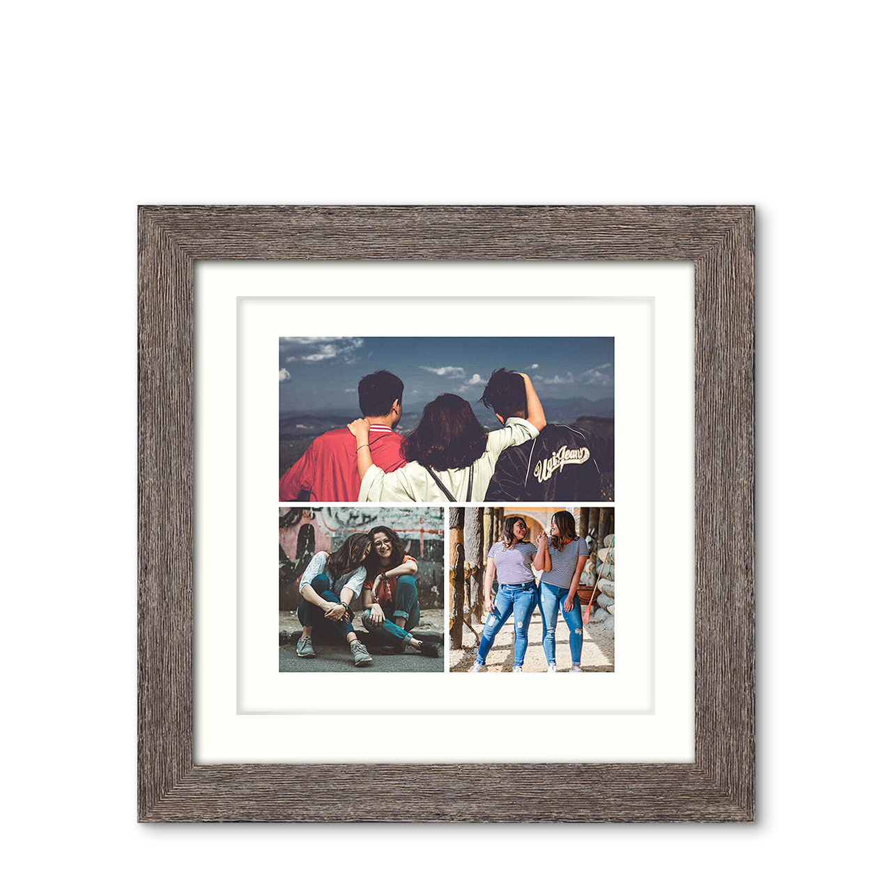 3-Photo Grid - Natural Grooves Frame with Photo 3-Photo Grid - Natural Grooves Frame with Photo