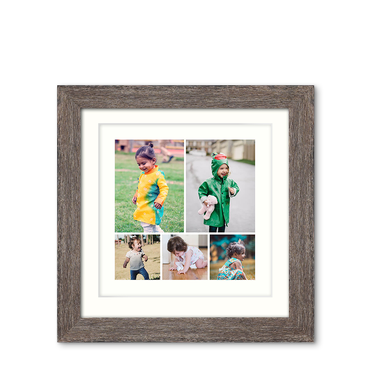 5-Photo Grid - Natural Grooves Frame with Photo 5-Photo Grid - Natural Grooves Frame with Photo