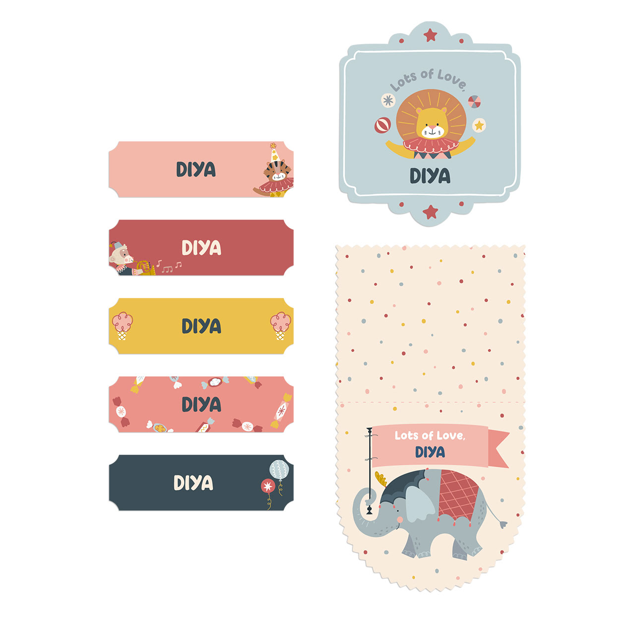 Animal Circus - Name Stickers (Set of 40)